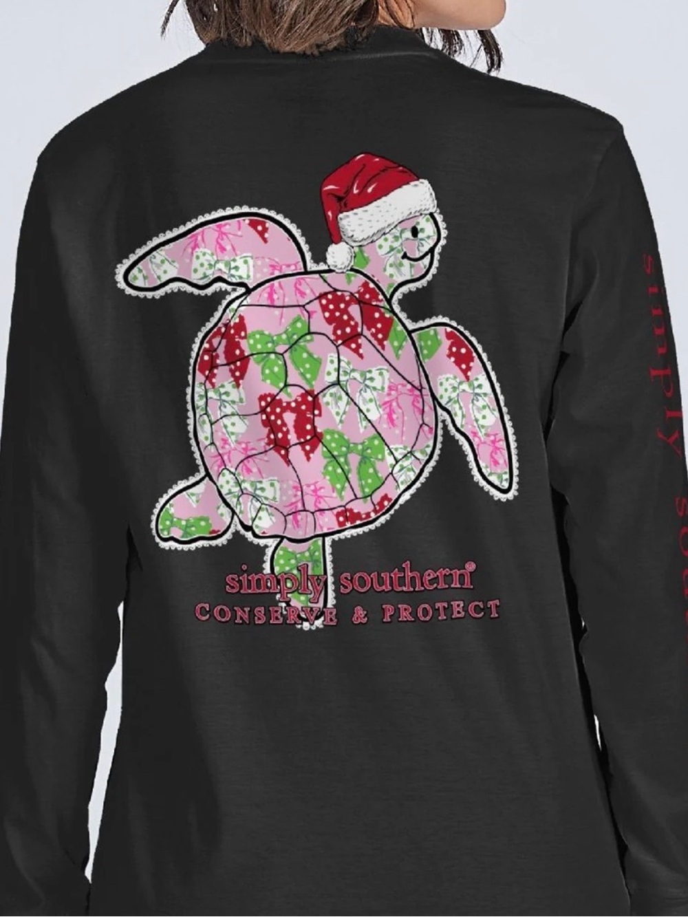 New Simply Southern Holiday Black Festive Sea Turtle Tracker Shirt XXL 2XL